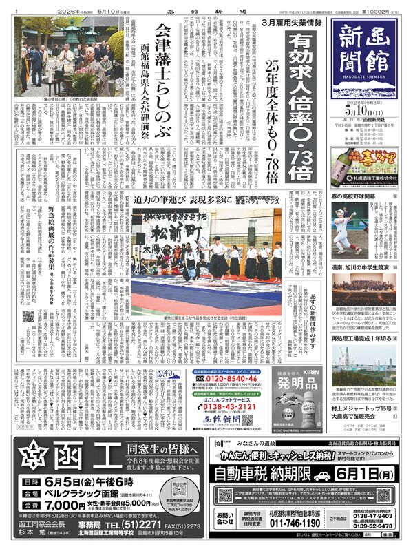 函館新聞紙面